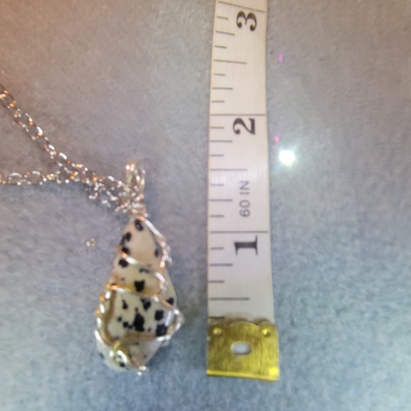 Silver Chain and Black and White Dalmatian Stone Necklace - Picture 5 of 9